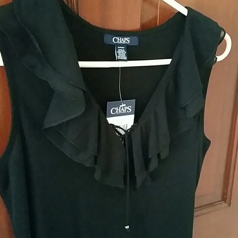 NwT! Chaps black ruffled neckline blouse